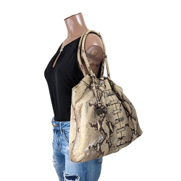 Michael Kors Embossed Snake Large Slouchy Hobo Bag EUC - Picture 2 of 13